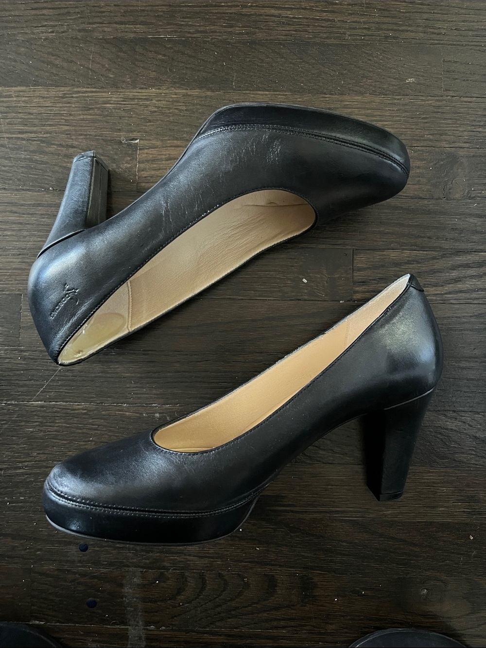 Women's Black Leather Platform Pump with Block Heel